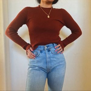 F21 Ribbed Knit Rust Long Sleeve